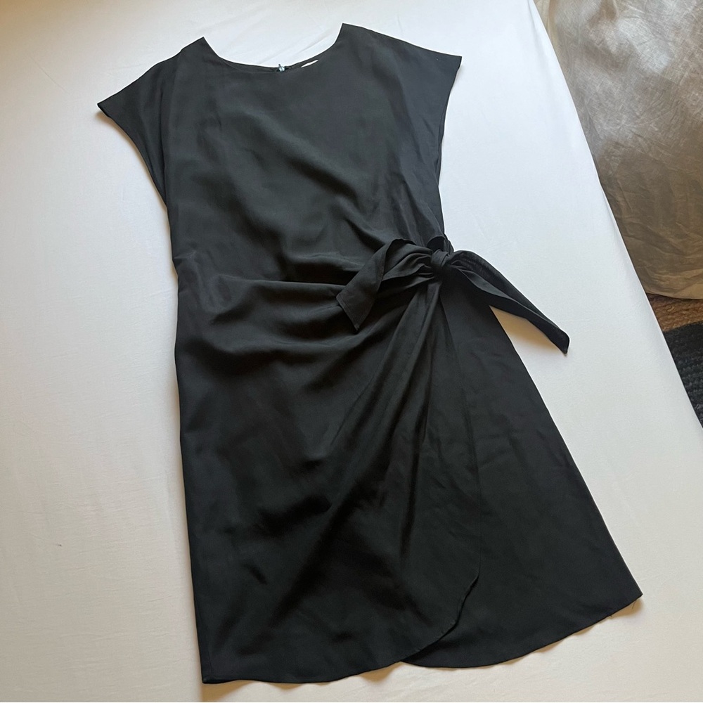 CREATURES OF COMFORT black linen silk blend tie wrap detail sleeveless mini